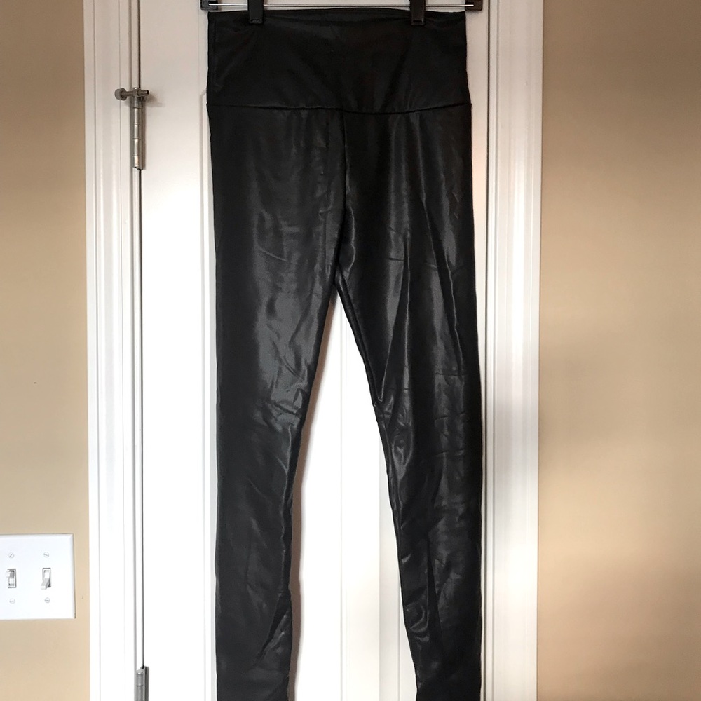 WOMENS FAUX LEATHER HIGH WAISTED LEGGINGS
